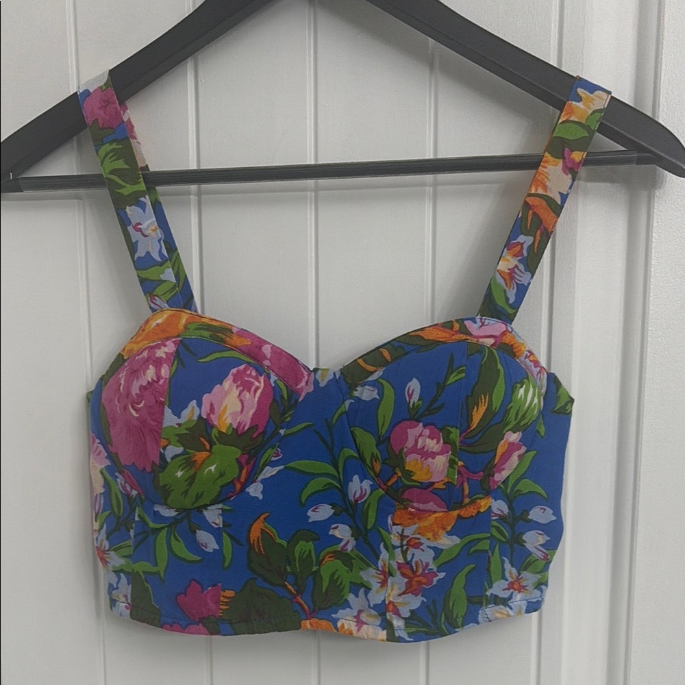 BOG COLLECTIVE Floral Blue Crop Top